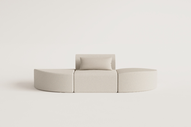 1-piece modular sofa with 2 triangular poufs in Borjan sherpa