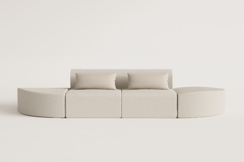 2-piece modular sofa with 2 triangular poufs in Borjan sherpa