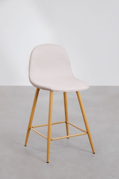 4-Pack high stools 75 cm in cream beige fabric and natural wood finish legs Glamm