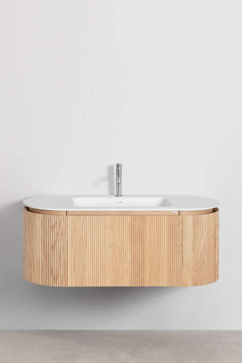 Suspended bathroom furniture set 120x50 cm in wood with integrated Carsone sink - Natural Wood