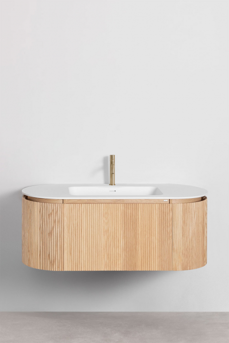 Suspended bathroom furniture set 120x50 cm in wood with integrated Carsone sink - Natural Wood