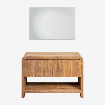 Vacry Acacia Wood Bathroom Furniture Set Acacia Brown & Without Sink & Rectangular Led And Anti-fog 100x70 Cm Tamsin & Without Tap & - Sklum