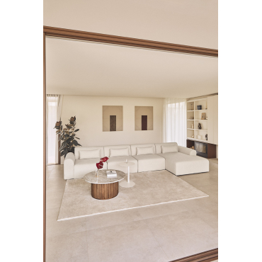 4-piece Modular Sofa With Chaise Longue On The Right In Borjan Sheepskin Teddy Fabric White - Sklum