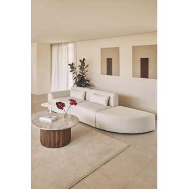 2-piece Left-hand Corner Modular Sofa With Triangular Pouf In Borjan Sheepskin Teddy Fabric White - Sklum