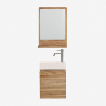 Bathroom Furniture Set In Teak Wood With Integrated Napier Cement Washbasin Teak Wood & Rectangular Wood 50x70 Cm Mazure & Brushed Grey ↑20 - Sklum