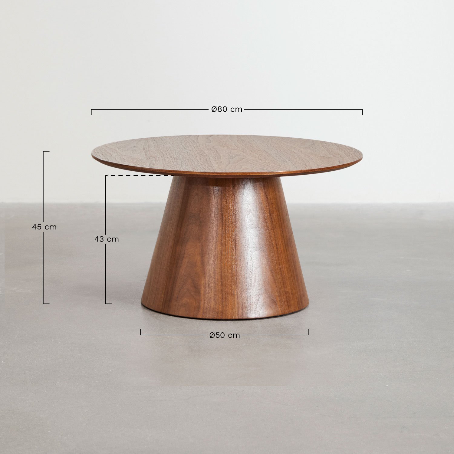 Round wooden coffee table (Ø80 cm) Aura, medidas