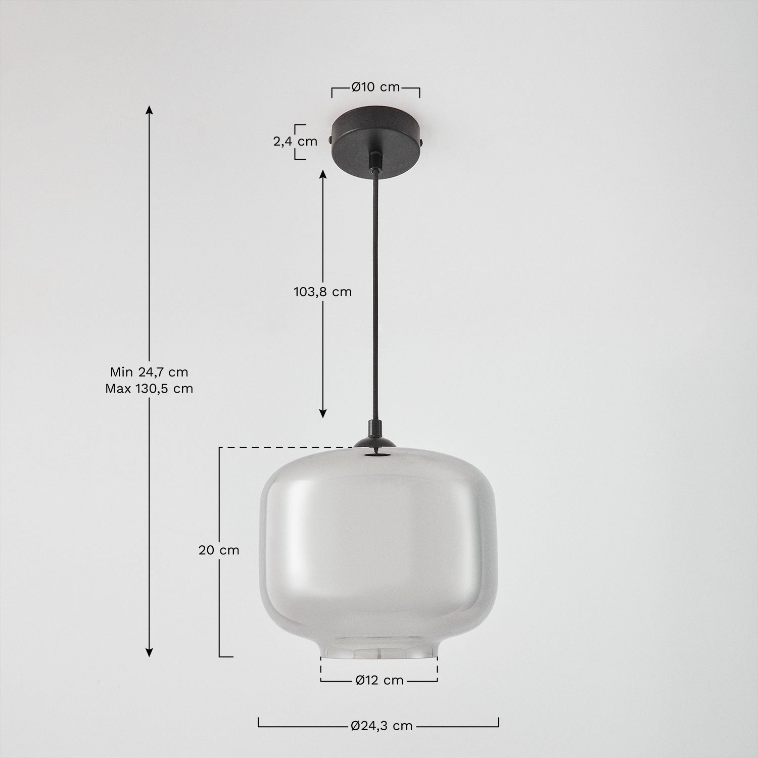 Lorain Metal and Glass Ceiling Lamp, medidas