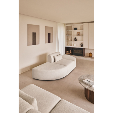 1-piece Modular Sofa With 2 Triangular Poufs In Borjan Sherpa Teddy Fabric White - Sklum