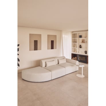2-piece Modular Corner Sofa On The Right With A Triangular Pouf In Borjan Sheepskin Teddy Fabric White - Sklum