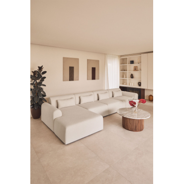 4-piece Left Chaise Longue Modular Sofa In Borjan Boucle Fabric Teddy Fabric White - Sklum