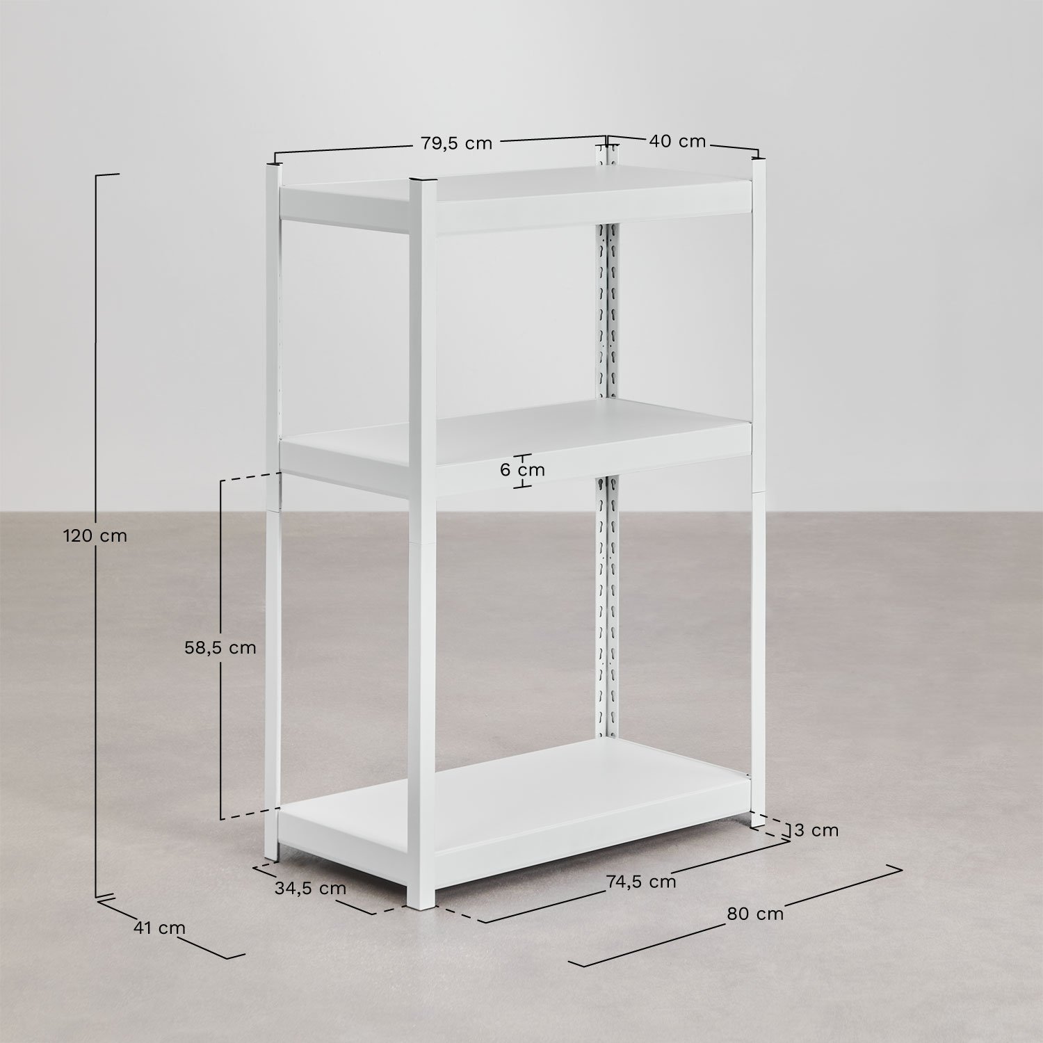 Crenzi 3-shelf steel shelving unit (120x80 cm), medidas