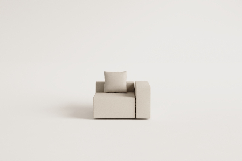 Right corner module (115x113 cm) with high armrest and cushion for Bruna modular sofa