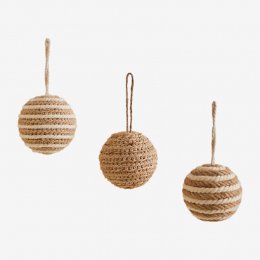 Set Of 3 Nevor Braided Rope Christmas Ornaments Brown Wheat - Sklum