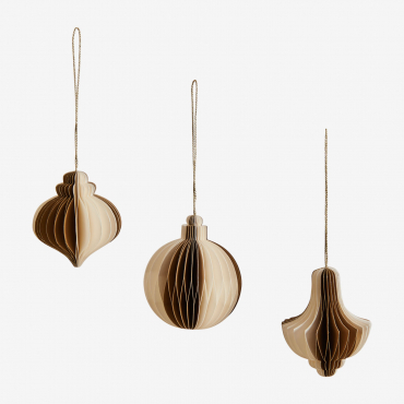 Set Of 3 Luriane Paper Christmas Ornaments Yellow Old Gold - Sklum