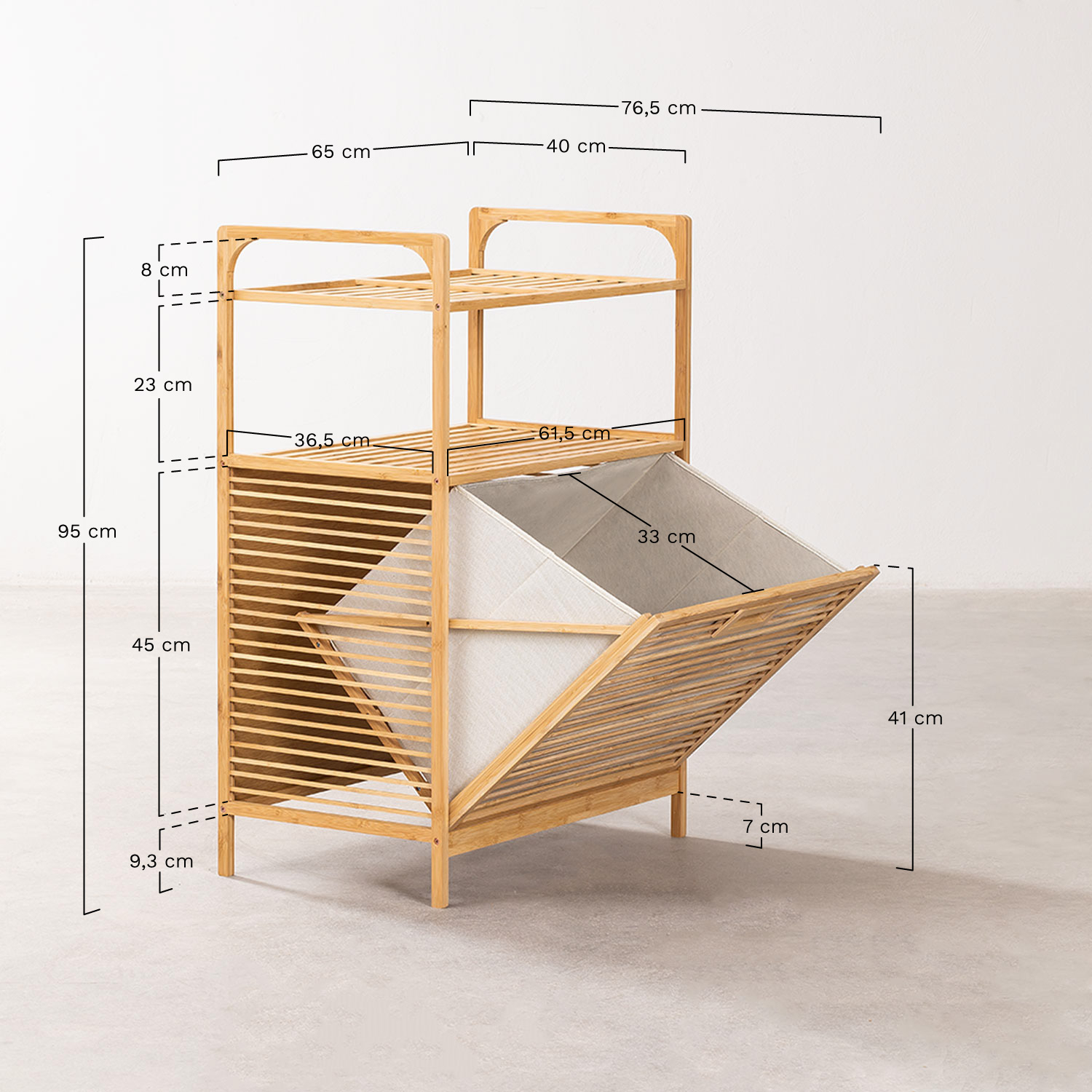 Lauren Bamboo Laundry Hamper with Shelf, medidas