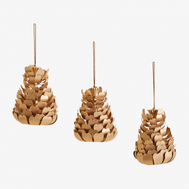 Pack Of 3 Kiyoto Paper Christmas Decorations Yellow Gold - Sklum