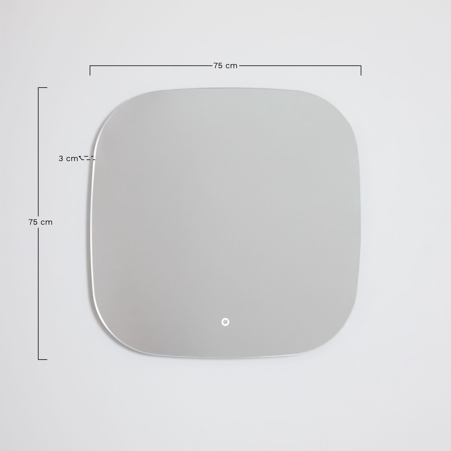 Square wall mirror 75x75 cm for bathroom with LED light and anti-fog Riben, medidas