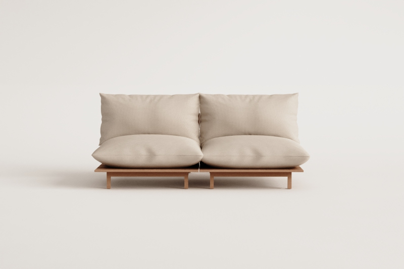 2-piece reclining modular sofa in acacia wood Brina