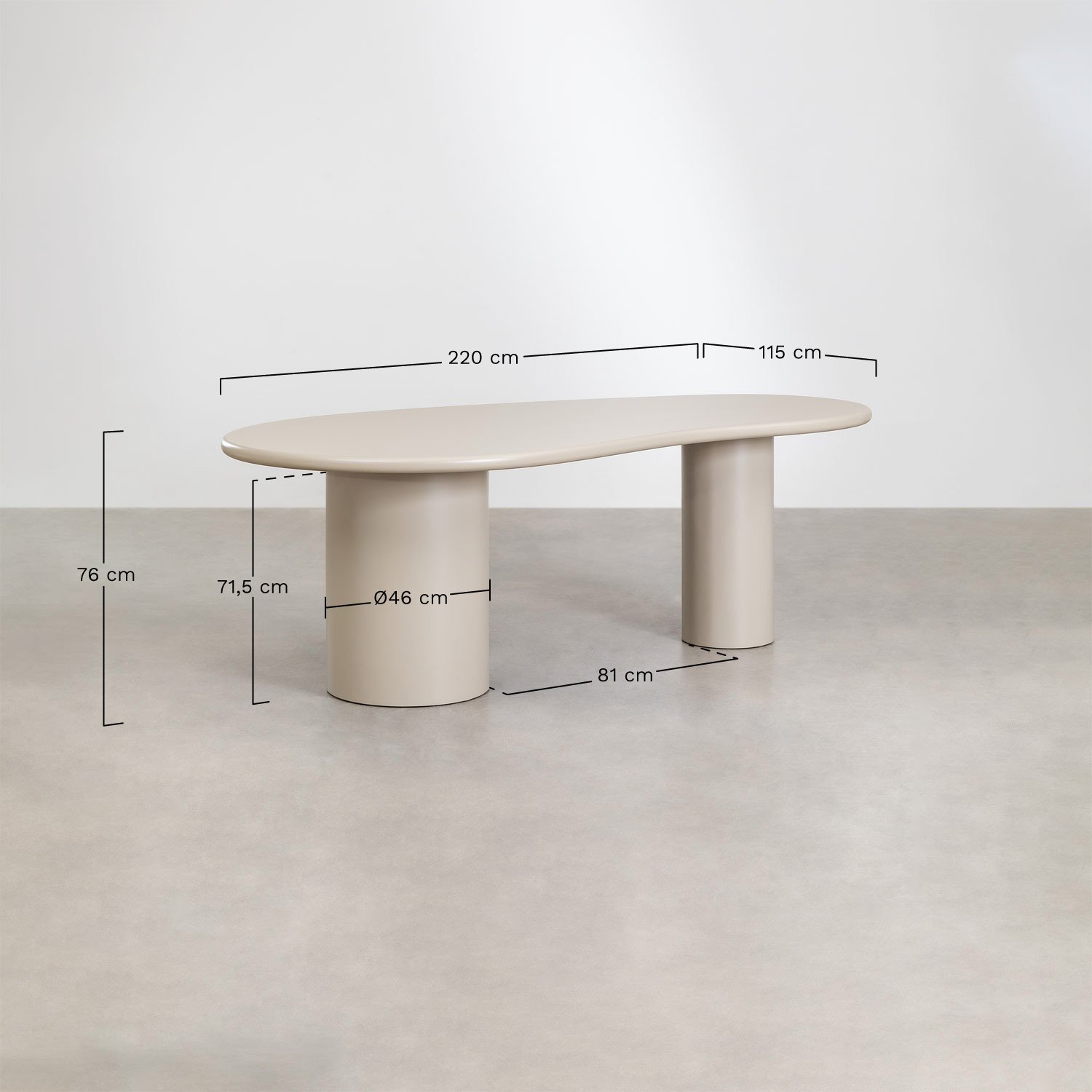 Oval dining table in MDF (220x115 cm) Billie, medidas