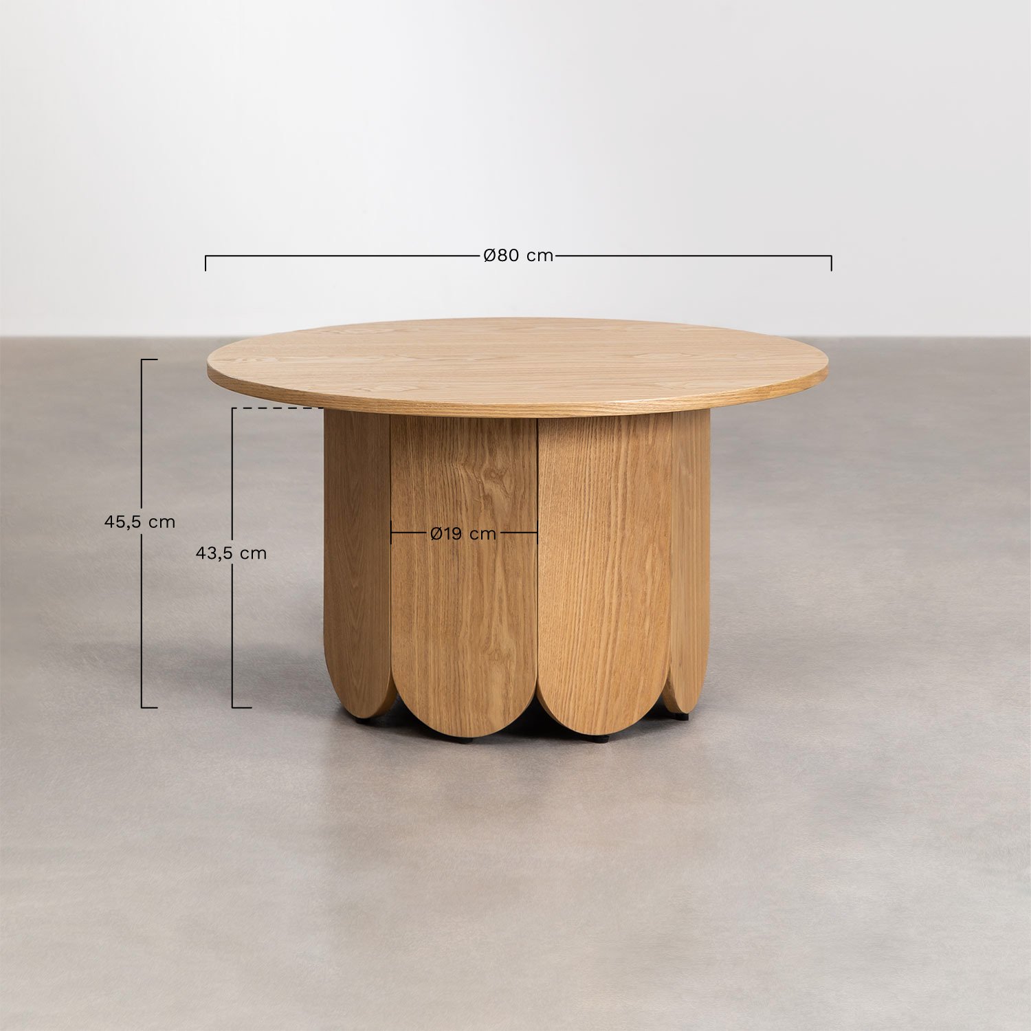 Vinesey Style round wooden coffee table (Ø80 cm), medidas