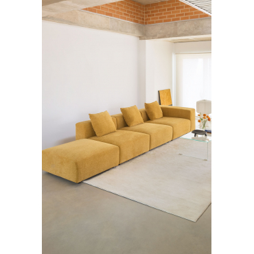 3-piece Right Corner Modular Sofa With High Armrest And Ottoman (↔︎370 Cm) Bruna Chenille Mustard - Sklum