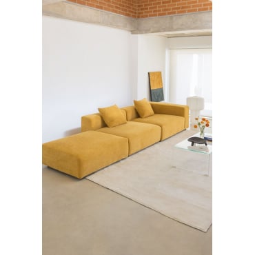 2-piece Right Corner Modular Sofa With High Armrest And Ottoman (↔︎345 Cm) Bruna Chenille Mustard - Sklum