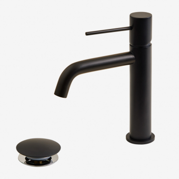 Orveta Click-clack Brass Basin Faucet And Waste Valve Set Matte Black & ↑20 Cm & Valve Without Overflow - Sklum