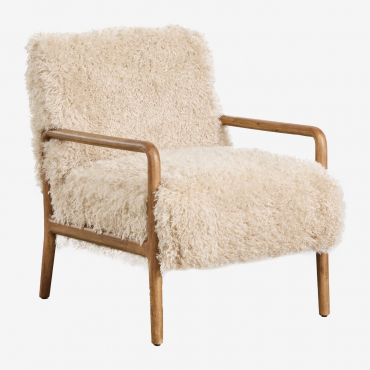 Maylene Rubberwood And Synthetic Fur Armchair Nude Beige - Sklum