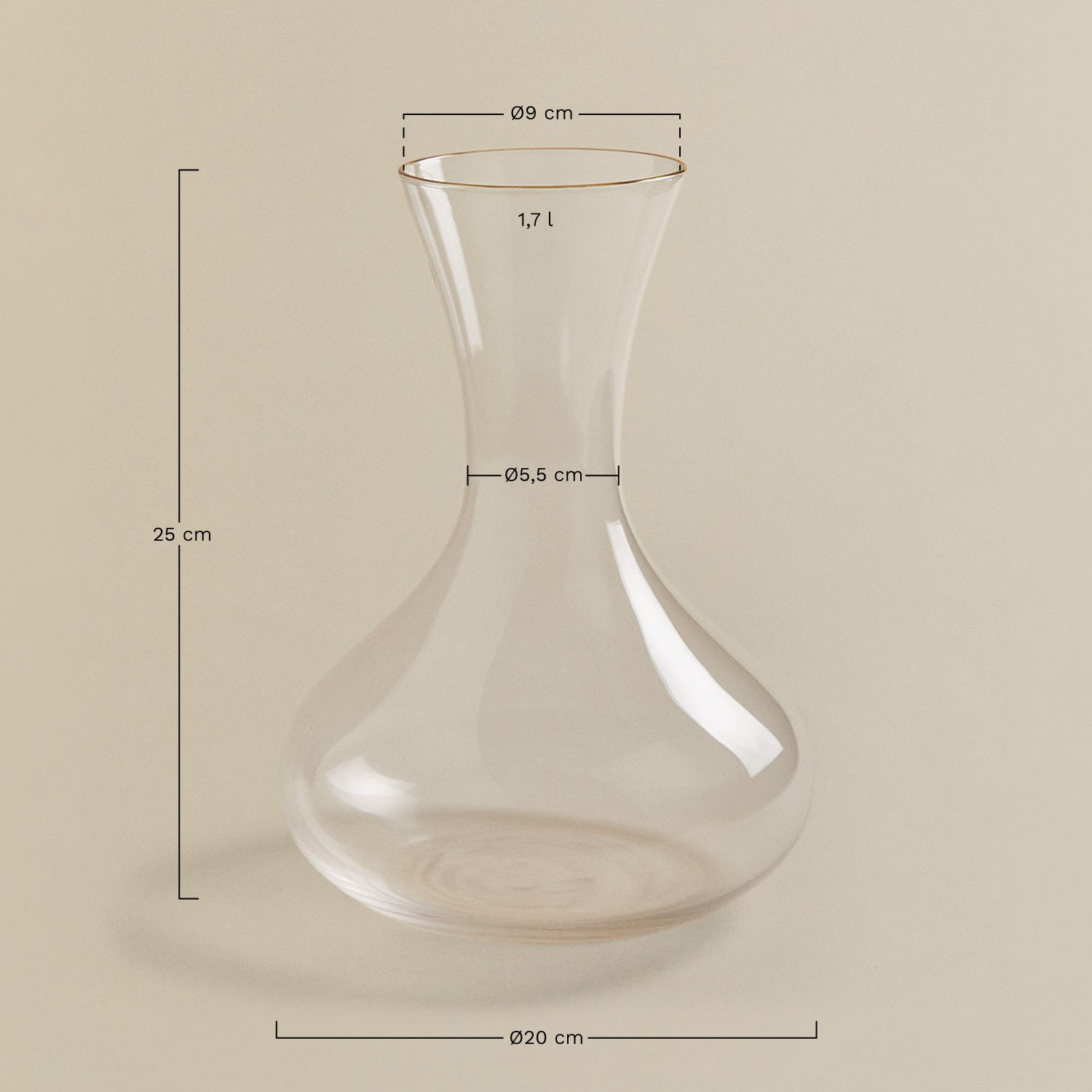 Glass wine decanter 1.7 L Olaya, medidas