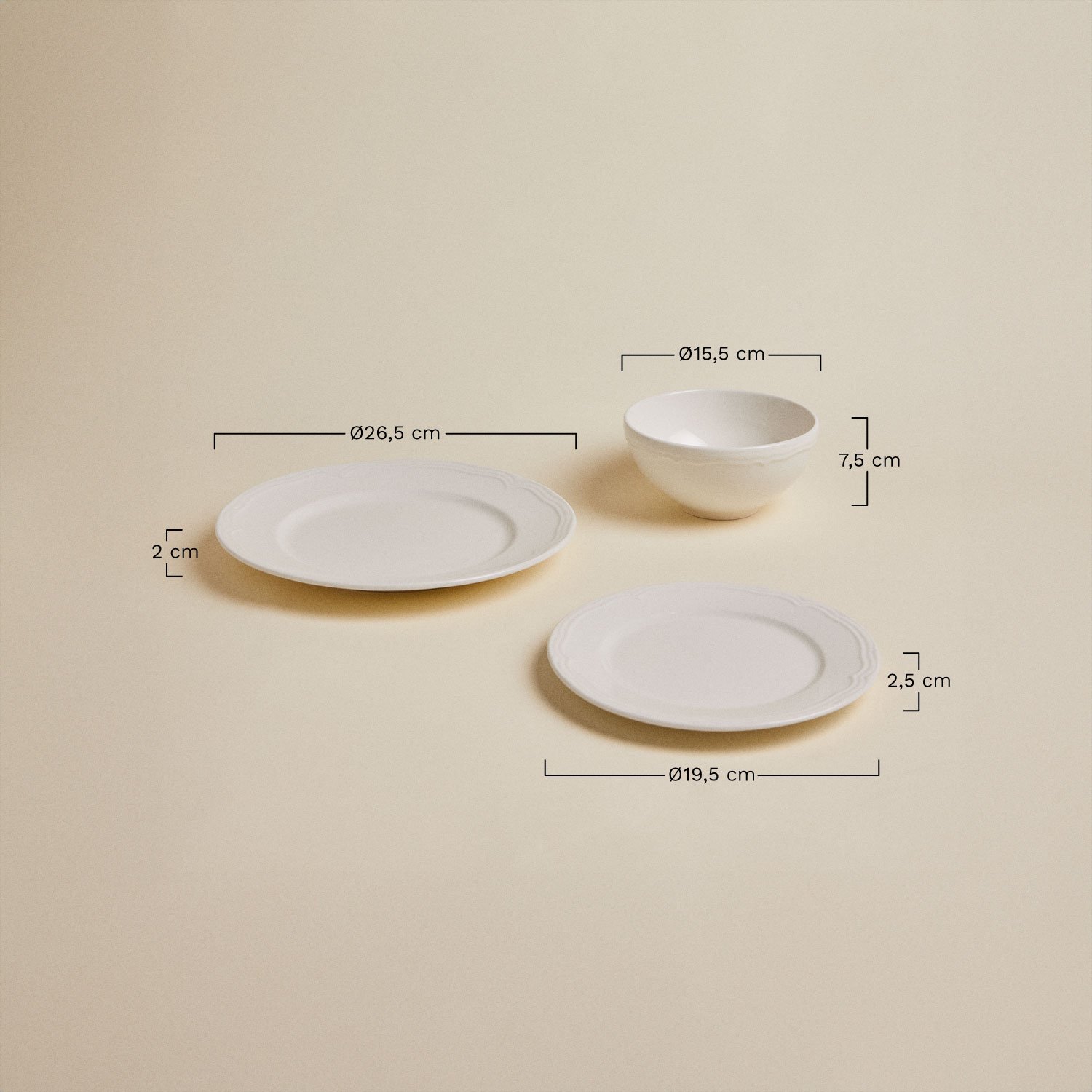 12-piece Oritia new bone China dinnerware set, medidas