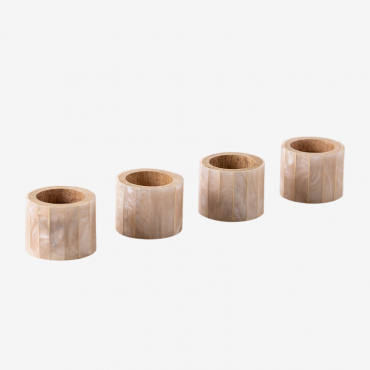 Set Of 4 Napkin Rings In Mango Wood And Mother-of-pearl Anmon Beige Nature - Sklum