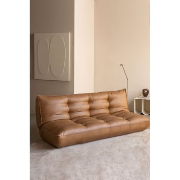3-seater Sofa Bed In Faux Leather Mati Camel - Sklum
