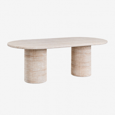 Oval Dining Table 220x100 Cm In Cement Travertine Look Velia Look Travertino - Sklum