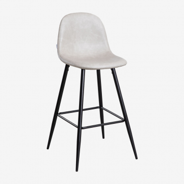 Pack Of 2 High Stools In Glamm Faux Leather Light Grey Taupe & ↑75 Cm & Black - Sklum