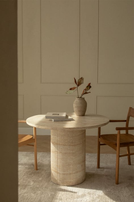 Round dining table Ø100 cm in travertine look cement Velia