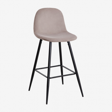 Pack Of 2 High Stools In Glamm Velvet Grey Taupe & ↑75 Cm & Black - Sklum