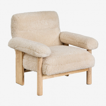 Bernia Style Sheepskin And Ash Wood Armchair White - Sklum