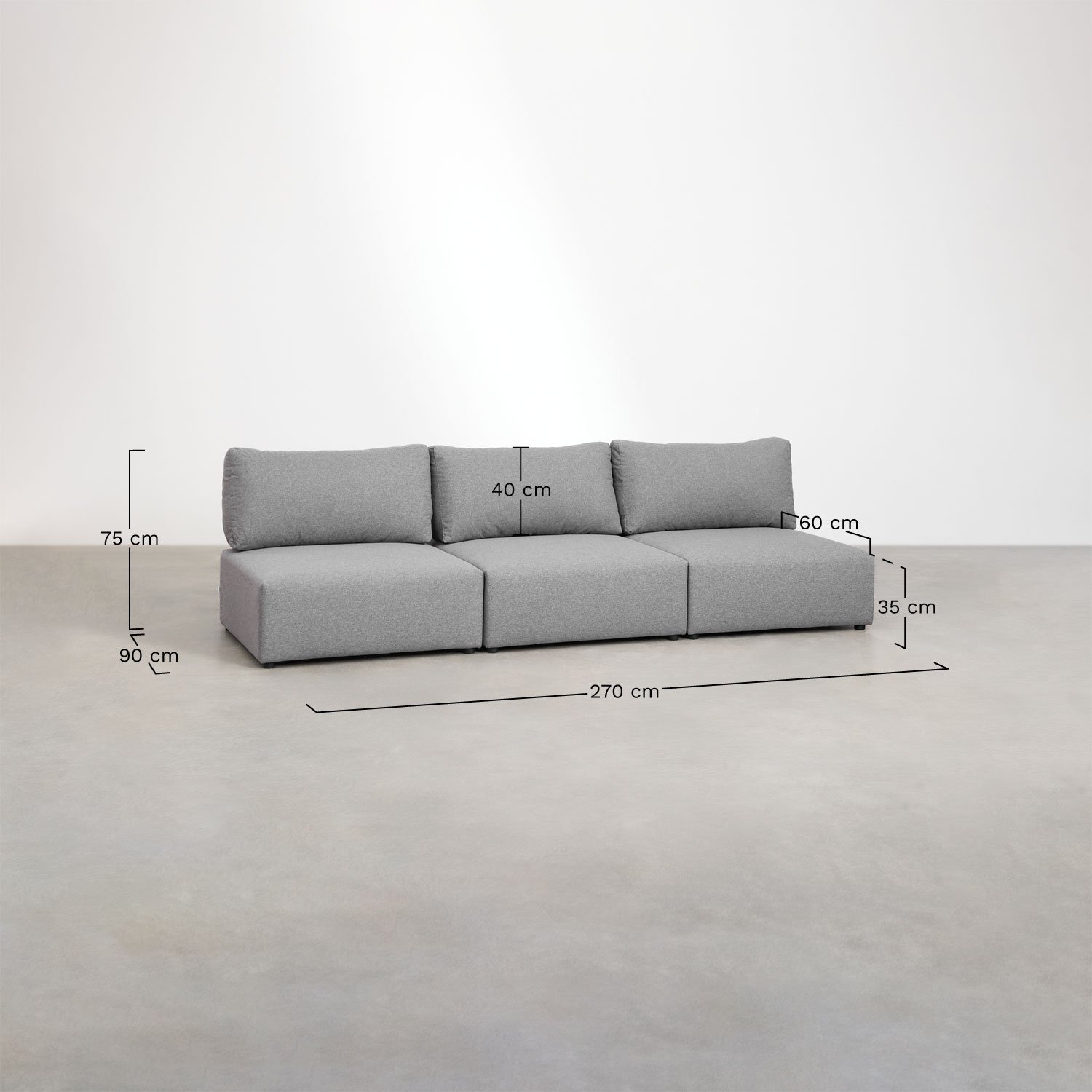 3-piece Kata modular sofa, medidas