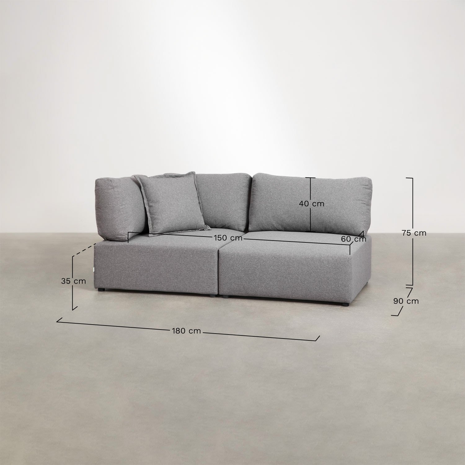 2-piece corner modular sofa Kata, medidas