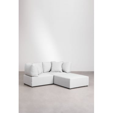 2-piece Modular Sofa With 2 Corner Chairs And Kata Pouf Fabric Cream Beige - Sklum