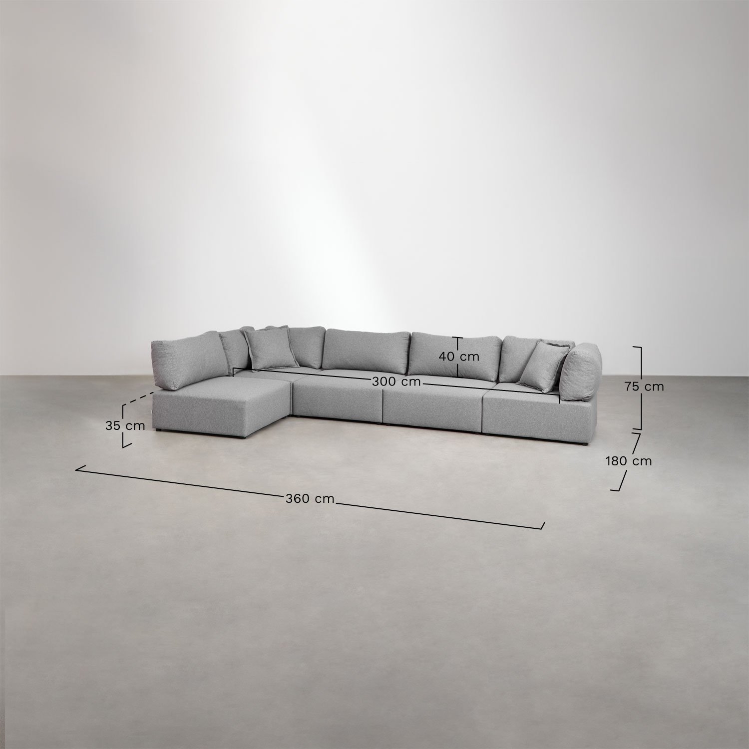Kata 5-piece modular corner sofa, medidas