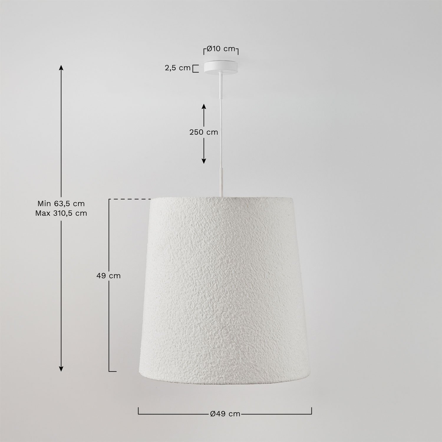 Delmore bouclé fabric ceiling lamp, medidas