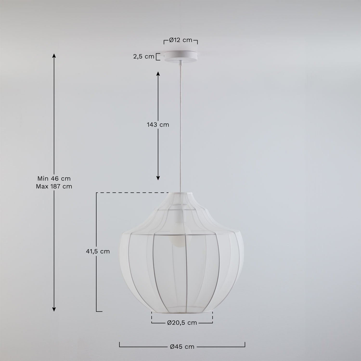 Adaya metal and fabric ceiling lamp, medidas