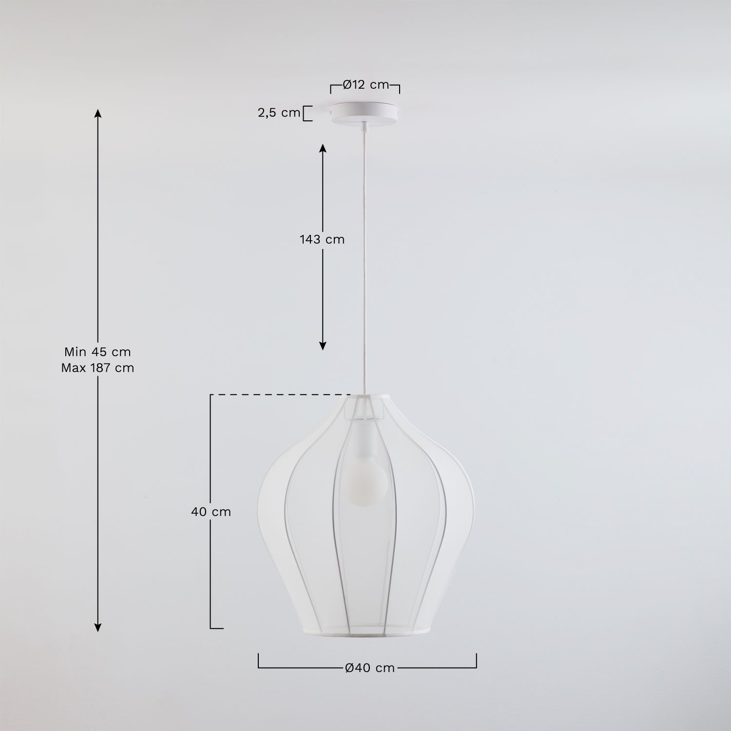 Belisa metal and fabric ceiling lamp, medidas