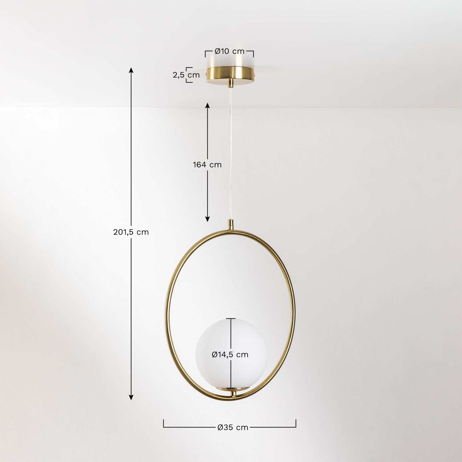 Blaise metal ceiling lamp with glass ball, medidas