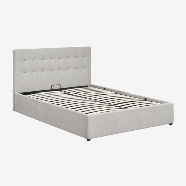 Abiel Upholstered Bed With Folding Storage Base Fabric Grey & 160 X 200 Cm - Sklum
