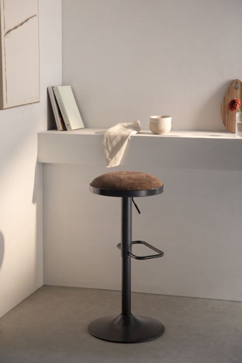 adjustable high stool in chocolate brown fabric and black legs Igarasi - Black - Brown Chocolate