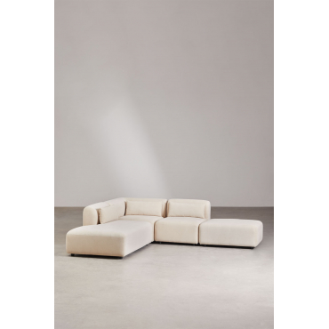 Fogler 3-piece Modular Corner Sofa With Left Chaise Lounge And Ottoman Corduroy Beige Nature - Sklum