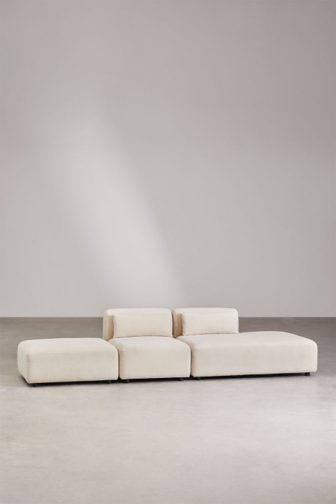 2-piece modular sofa with right-hand divan and Fogler pouf - Corduroy Beige Nature