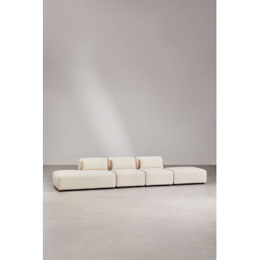 3-piece Modular Sofa With Left Chaise Lounge And Fogler Pouf Corduroy Beige Nature - Sklum